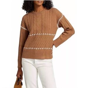 DESIGN HISTORY whipstitch long sleeve sweater in antique oak